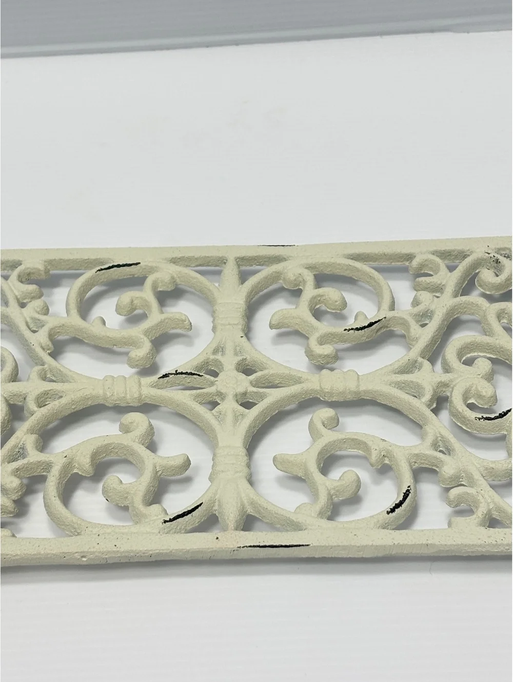 Vintage White Cast Iron Decorative Pot Holder Ornate Scrollwork Decor